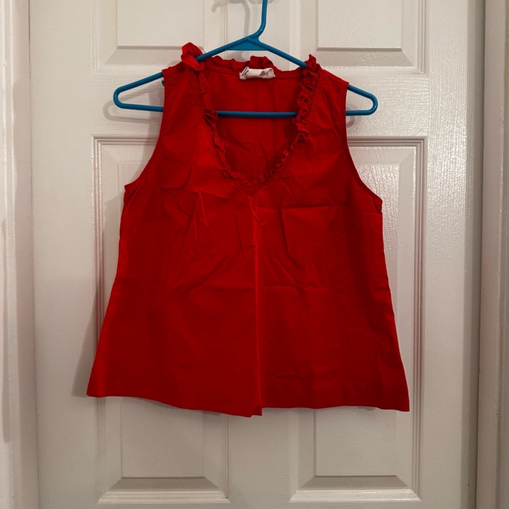 Pomander Place Red Ruffle Blouse